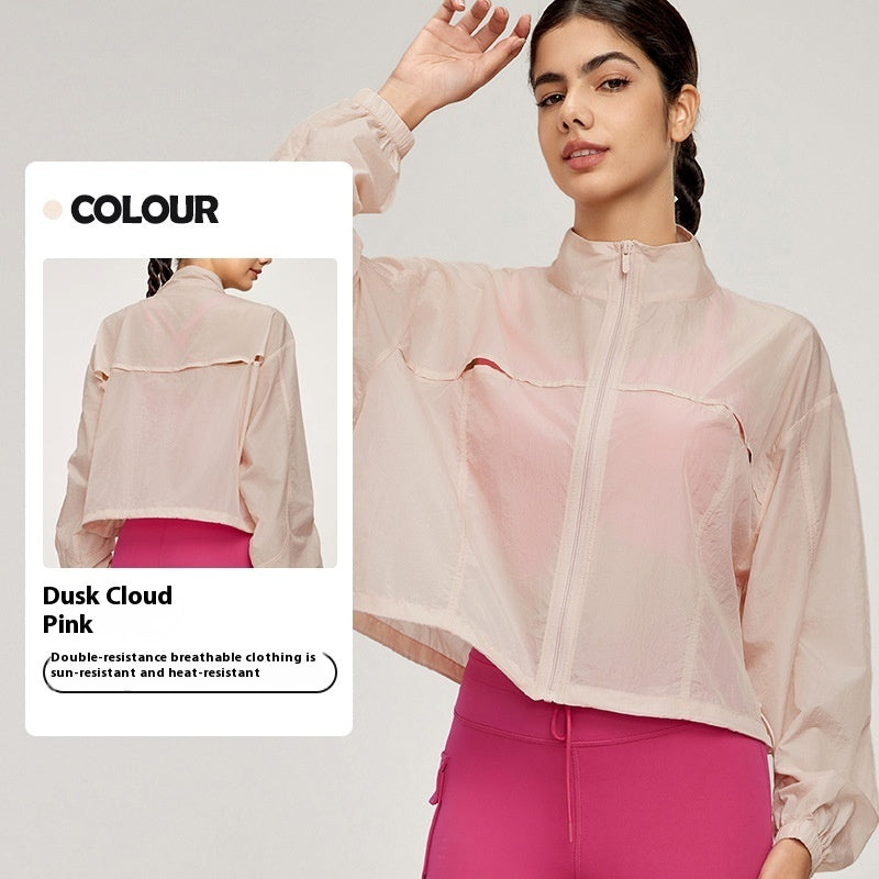 Summer Mountain Stand Collar Sports Jacket Women's Outdoor Breathable Lightweight Cardigan Twilight Pink - D&A