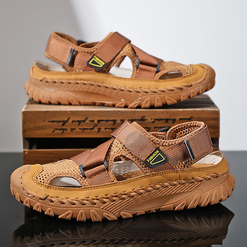 Summer Men's Hollow Mesh Surface Breathable Trendy Casual Shoes All-matching Sandals Wheat Color - D&A
