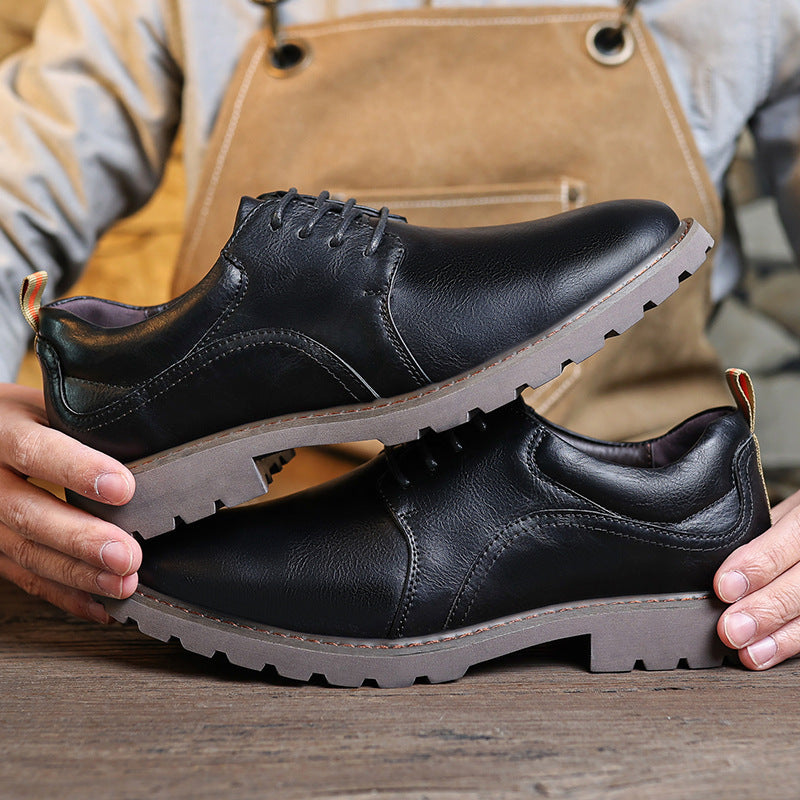 New Men's Leather Shoes Advanced Sense Retro Casual Shoes Black - D&A