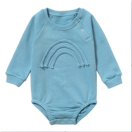 Spring And Autumn Romper R Baby Long Sleeve Waffle Blue cotton rope - D&A