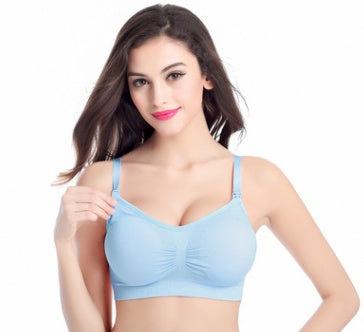 Pregnant women Nursing Bra Without rimsbuckle Smooth One-piece Cotton Large size Nursing Bra Underwear Bra Blue - D&A