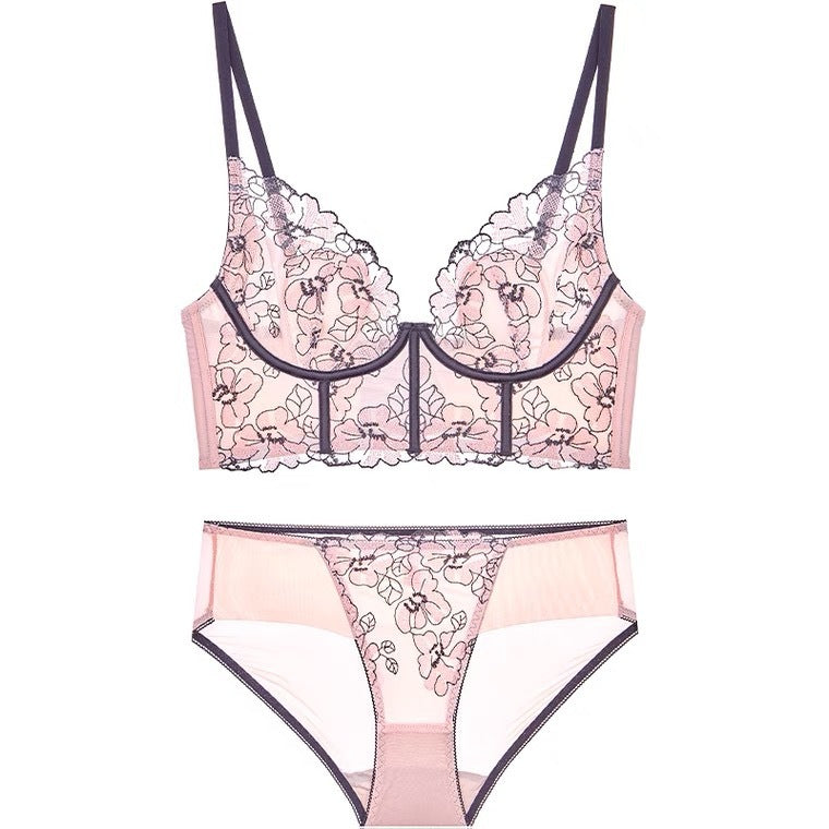 Sexy Adjustable Lace Bra Without Underwire Bra Pink - D&A