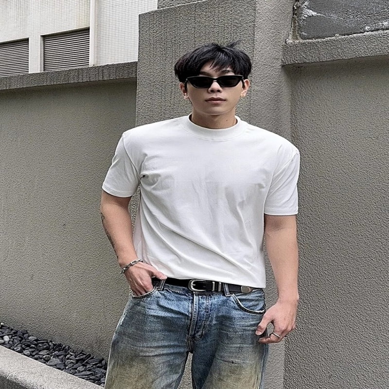 Summer Shoulder Half Turtleneck Cuff Short Sleeve - D&A