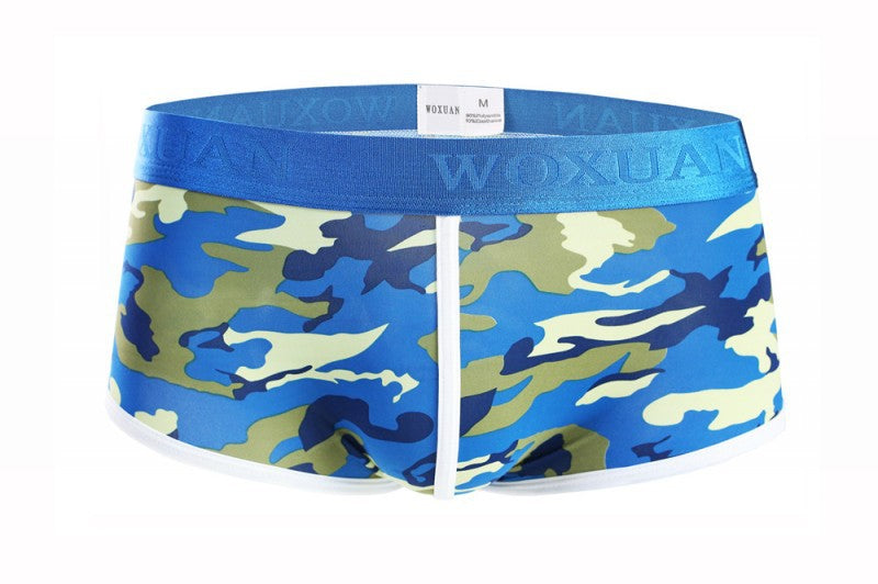 Men's Classic Camouflage Series Silky High Elastic Fashion Boxer Briefs Blue - D&A