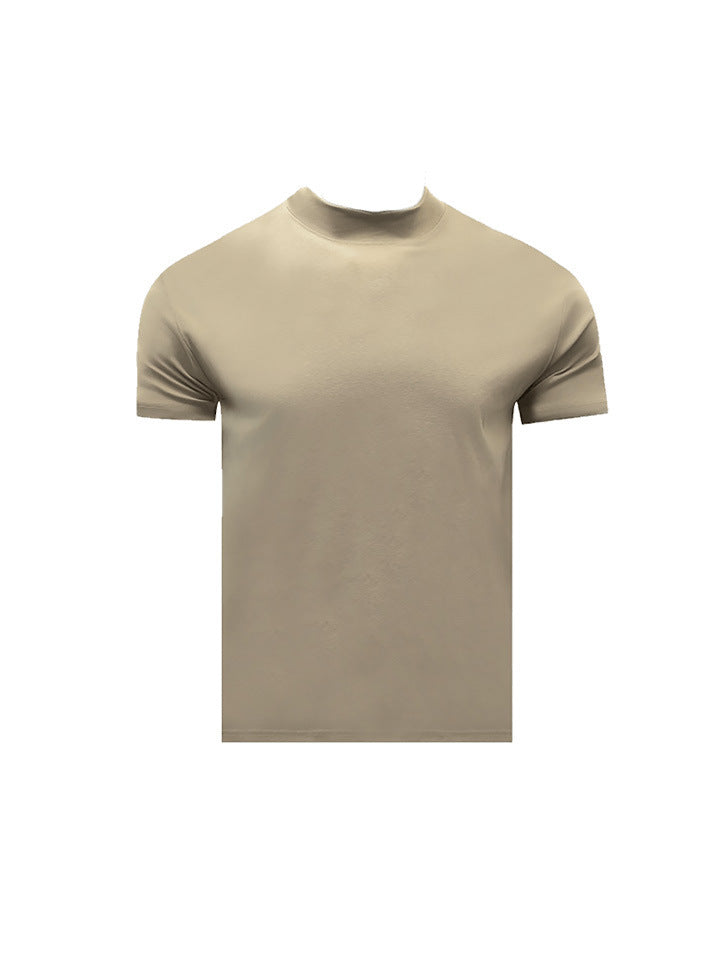 Summer Shoulder Half Turtleneck Cuff Short Sleeve Khaki - D&A