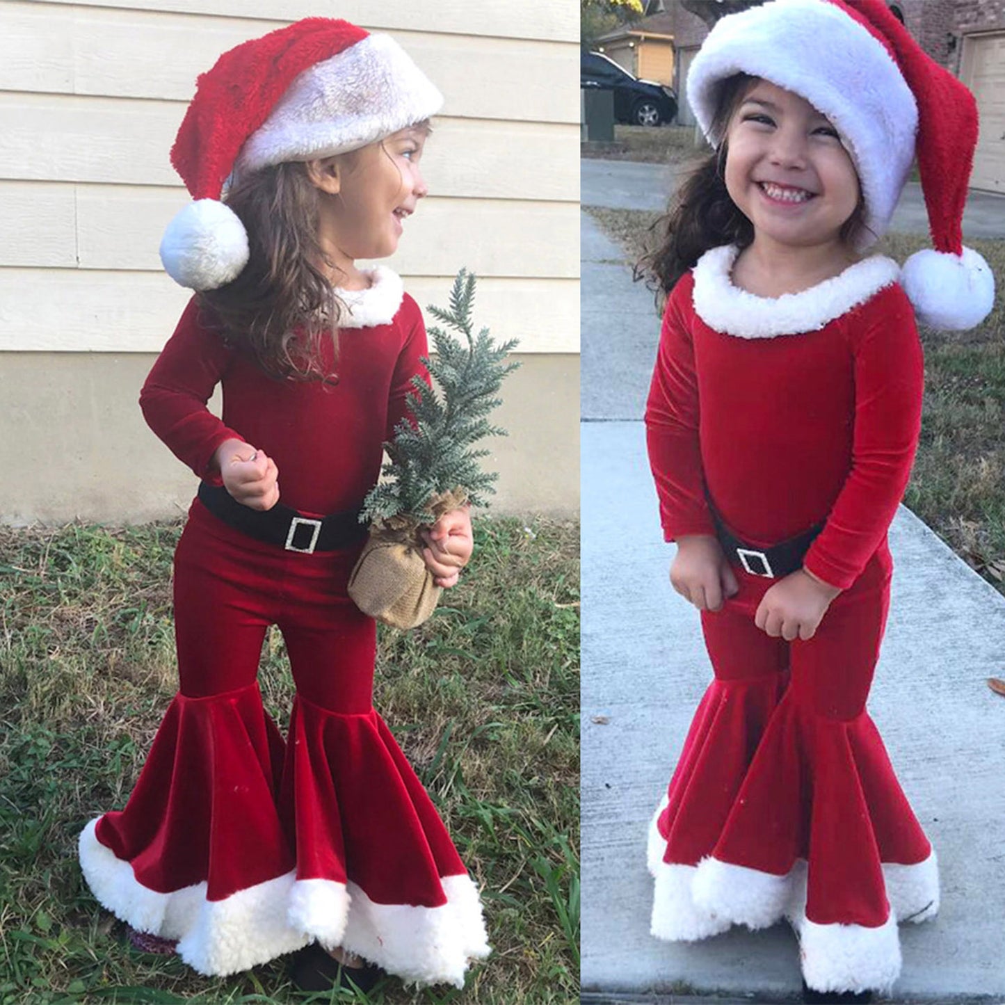 Winter Christmas Long-sleeved Shirt Bell Bottoms Hat Three-piece Children's Clothing - D&A