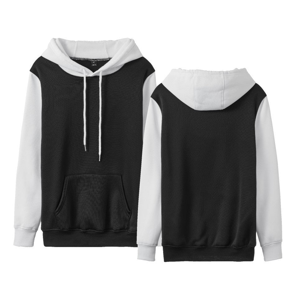 White Version Stitching Loose Casual Fleece-lined Cross-border Hoodie Black With White - D&A