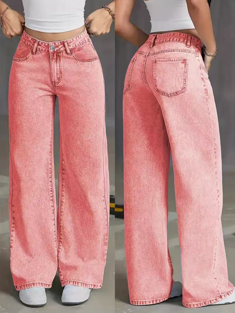 Sweet And Spicy Style High Waist Straight Jeans Pink - D&A