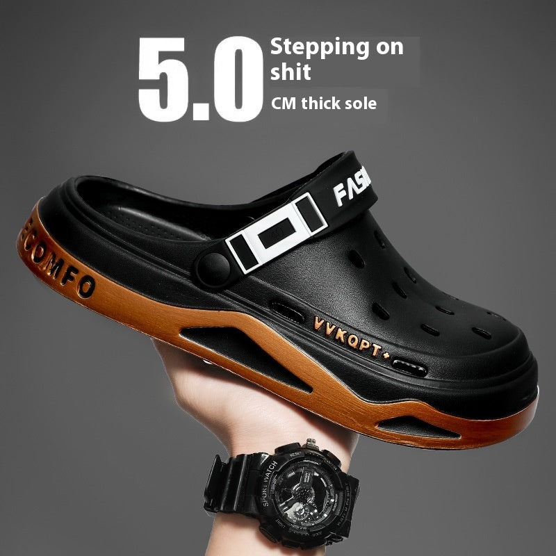 Sandals Summer Breathable Closed Toe Men's Slippers Dual-use Beach Shoes Black Gold - D&A