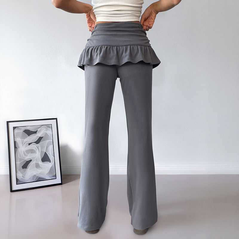 Women's Solid Color Fake Two-piece Casual Pants - D&A