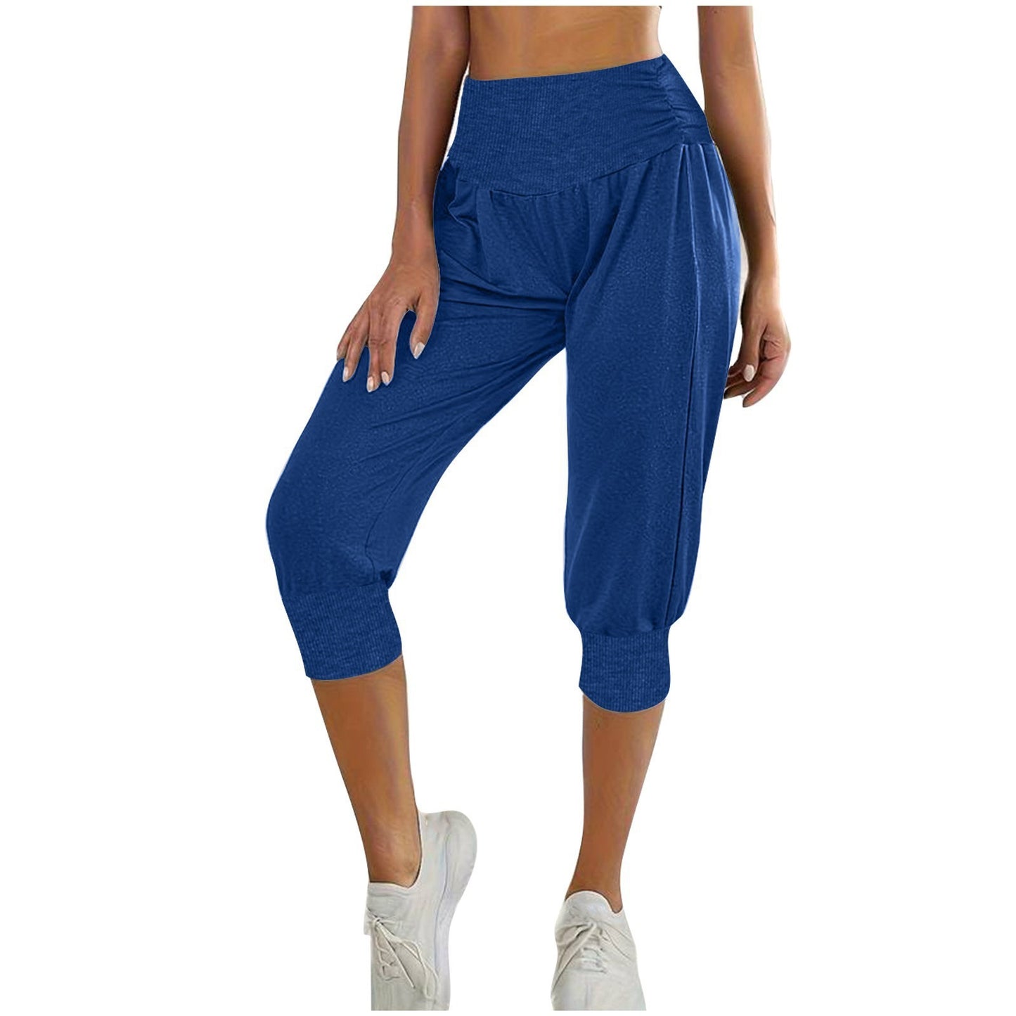 Women's Home Casual Pants High Waist Temperament Ankle-tied Harem Pants Dark Blue - D&A