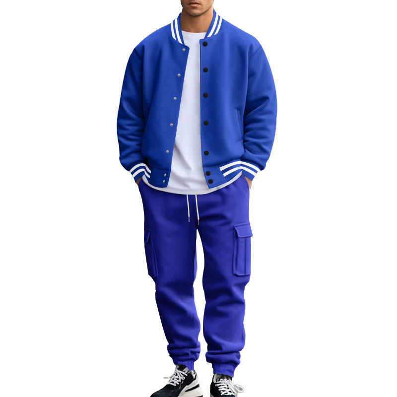Stand Collar Baseball Uniform Trousers Fleece-lined Casual Coat Sports Suit - D&A