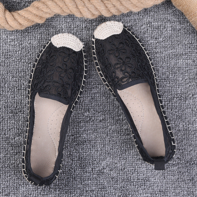 Thin Pumps Linen Fisherman Shoes For Women Pansy Black - D&A