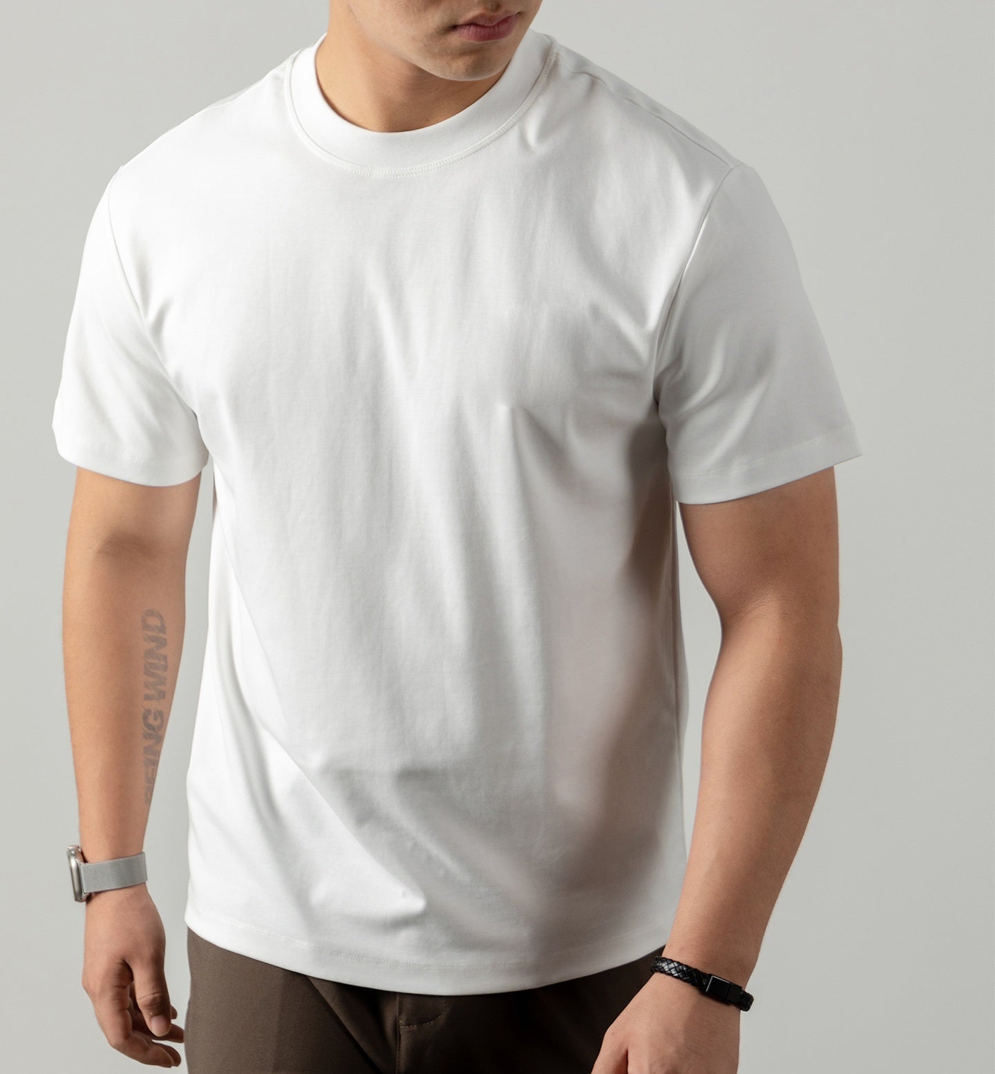 Cold Liquid Ammonia Mercerized Cotton Short-sleeved T-shirt For Men White - D&A