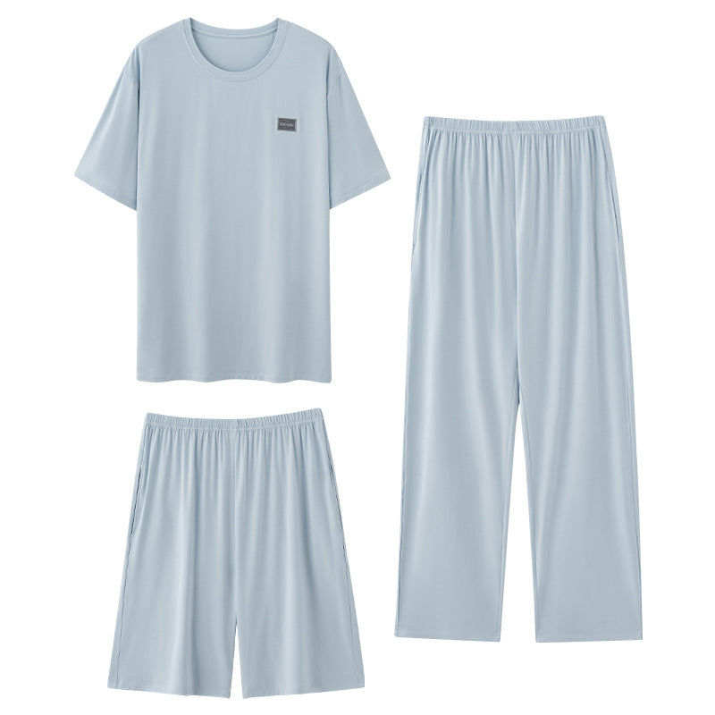 Men's Pajamas Thin Spring And Summer Modal Short-sleeved Trousers Three-piece Home Wear Suit - D&A