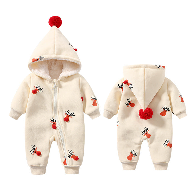 Khaki Padded Warm Baby Clothes Baby Ins Crawling Clothes Christmas moose - D&A