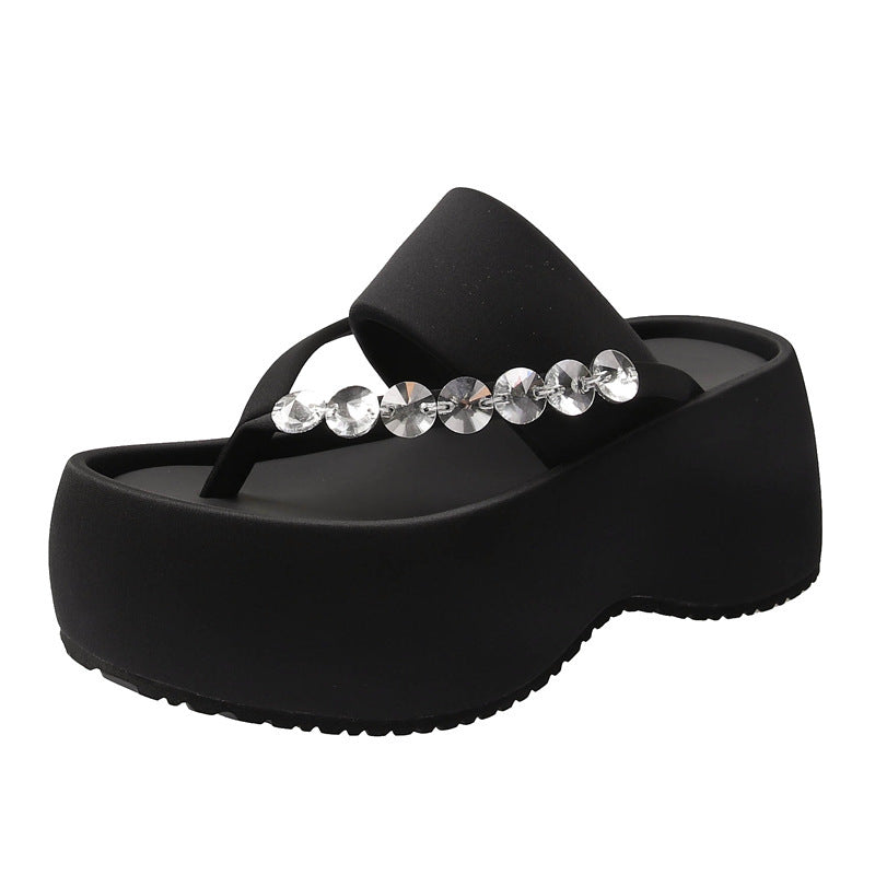 Women's Thick-soled Stylish Flip-flops Rhinestone Temperament Leisure Slippers - D&A