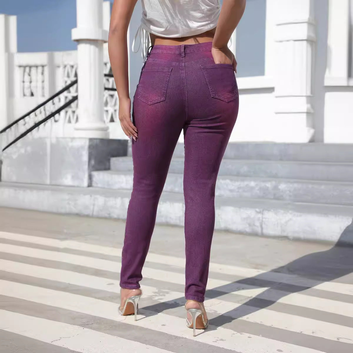Washed Skinny Pants High Waist Women's Jeans - D&A