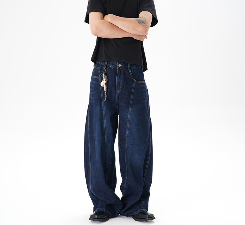 Washed Distressed Dark Blue Wide Leg Machete Jeans - D&A