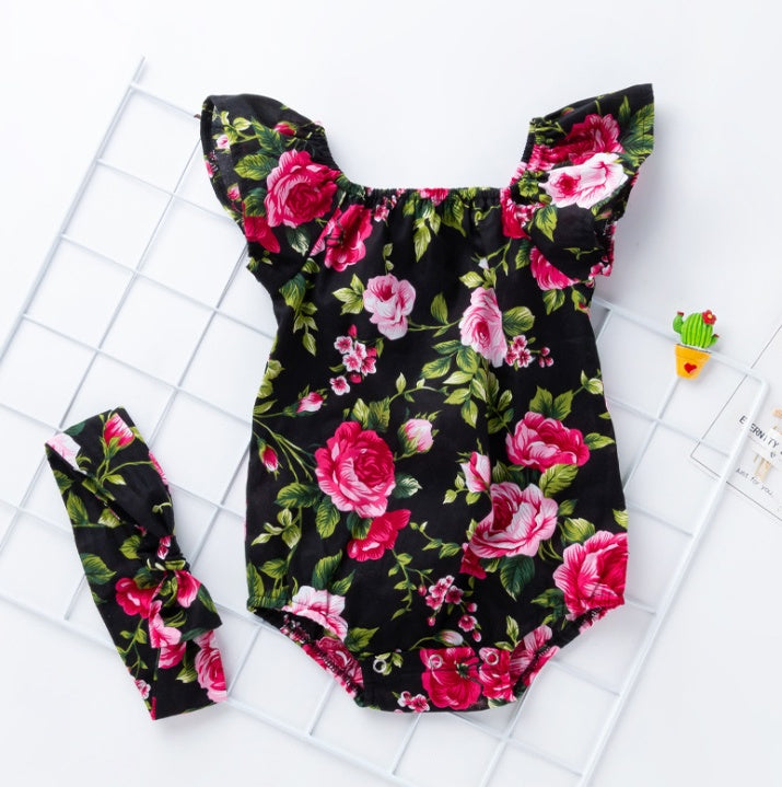Children's wear, baby, cotton, baby, baby print, small flying sleeves, romper - D&A