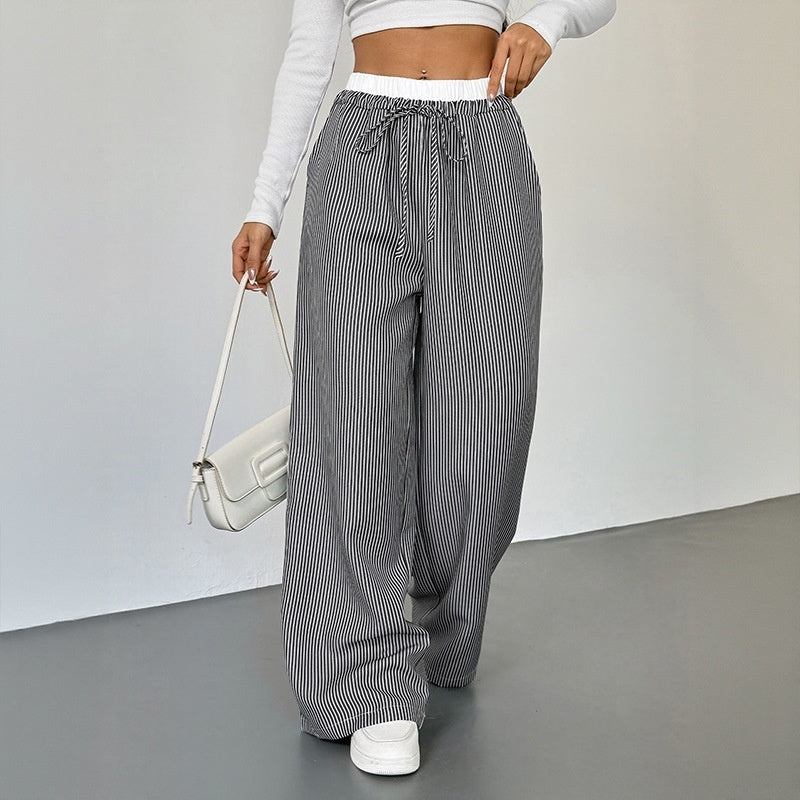 Women's Stitching Striped Casual Trousers - D&A