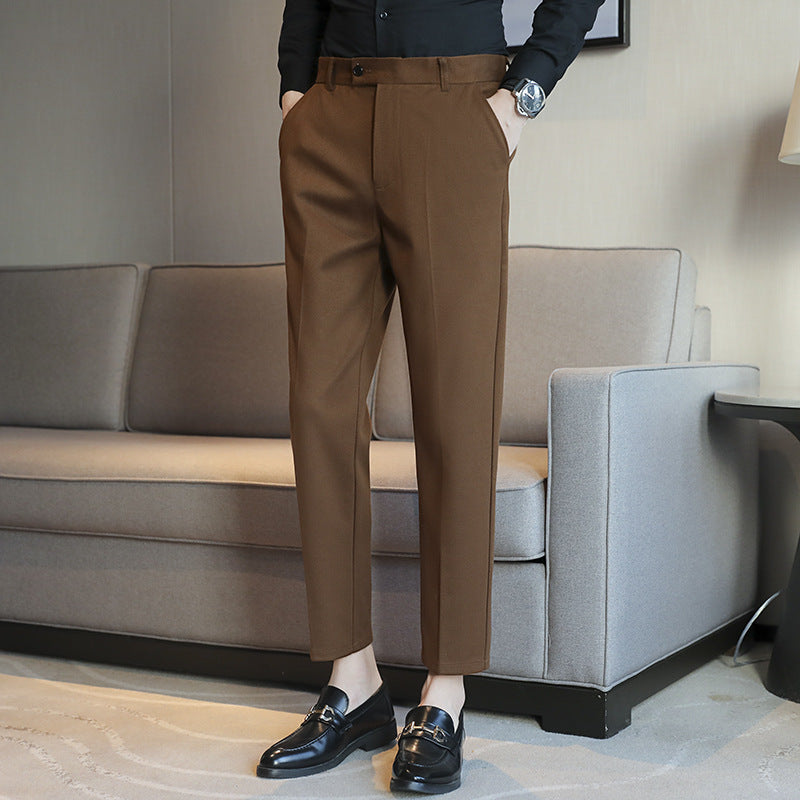 Straight Retro Brown Elastic Slim Fit Brown Casual Pants - D&A