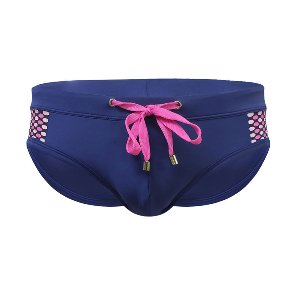 Sexy Close-fitting Swim Briefs Polka Dot Stitching Sports Beach Pants Dark Blue - D&A