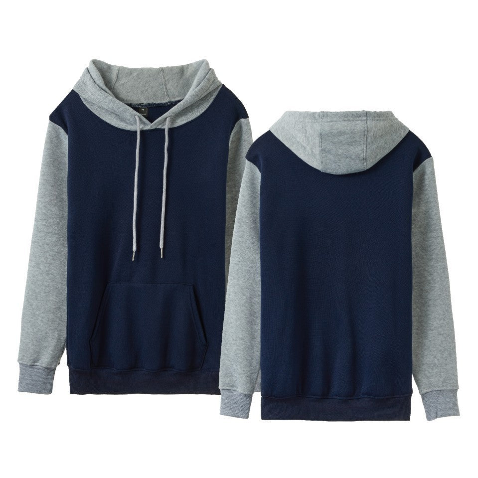 White Version Stitching Loose Casual Fleece-lined Cross-border Hoodie Navy Blue With Gray - D&A