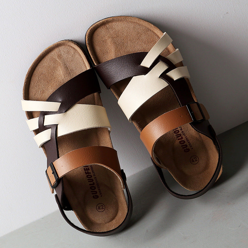 Men's Simple Hollow-out Flat Cork Slippers - D&A