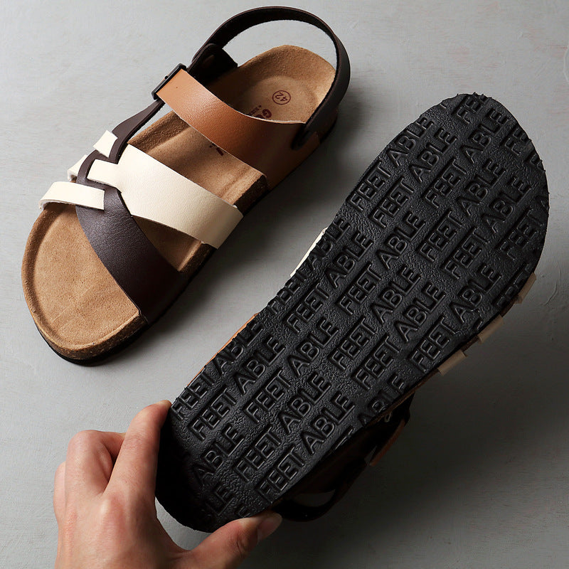 Men's Simple Hollow-out Flat Cork Slippers - D&A