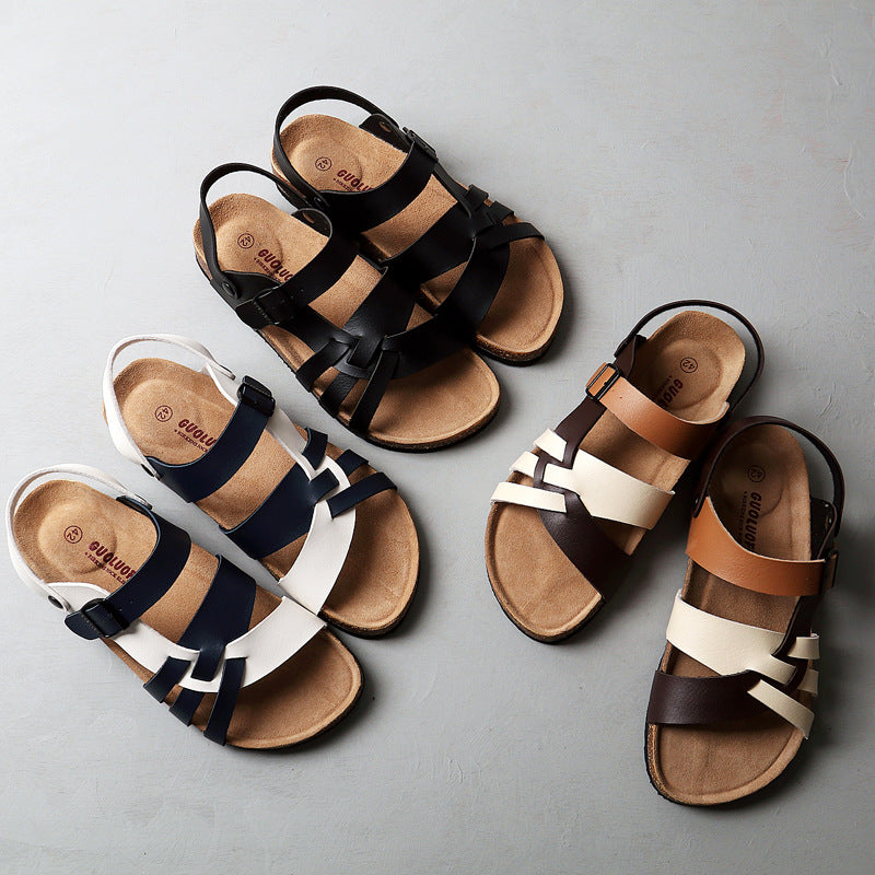 Men's Simple Hollow-out Flat Cork Slippers - D&A
