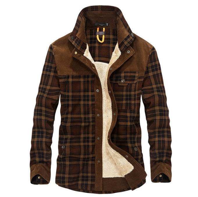 Winter Jacket Men Thicken Warm Fleece Jackets Coats Pure Cotton Plaid Jacket Military Clothes Coffee - D&A