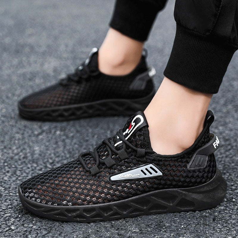 Summer Mesh Breathable Hollow Casual Sports Shoes Men Black - D&A