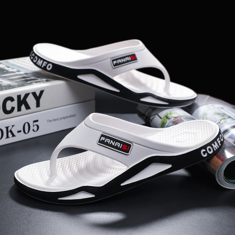 Men's Wear-resistant Casual Outdoor Wear Slippers For Summer Soft Back Thick Back Fashion Flip-flop White - D&A