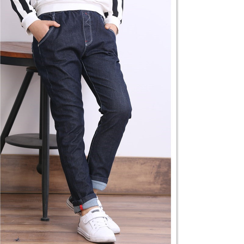 Children's Clothing, Boys' Jeans With Thick Fleece, Winter Children's Casual Wear - D&A