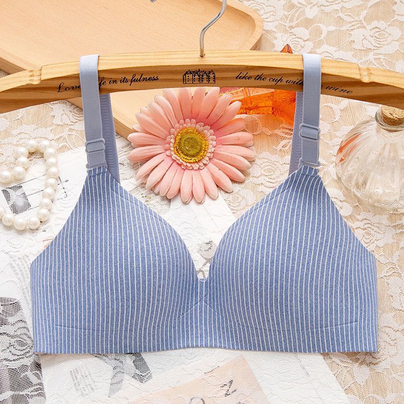 Non-wired Bra One-piece Seamless Gather Small Bra Blue - D&A
