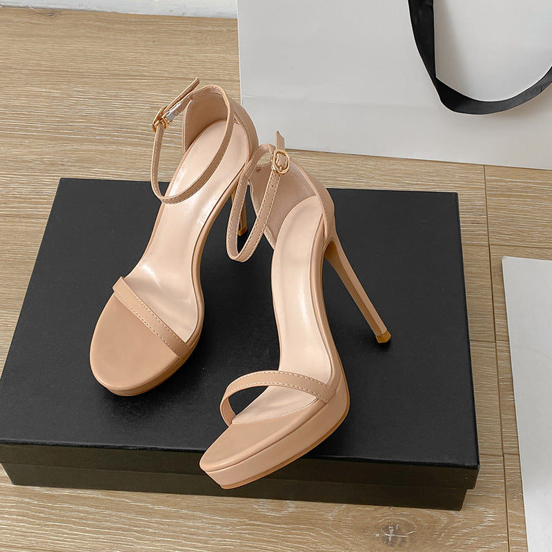 Commute Style Buckle Super High Heel Sandals For Women Nude - D&A