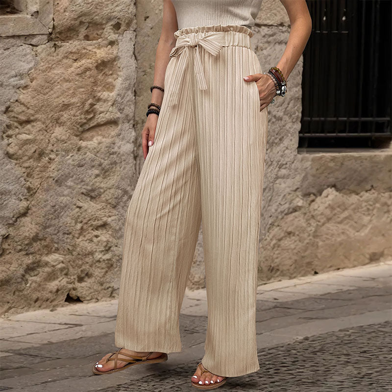 Tied Lotus Leaf Elastic Trousers - D&A