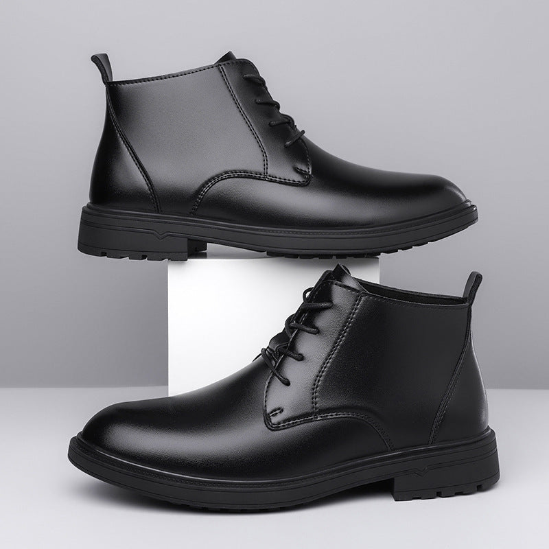 Retro Lace Up Denim Trendy Mid-length Warm Non-slip Men's Martin Boots - D&A