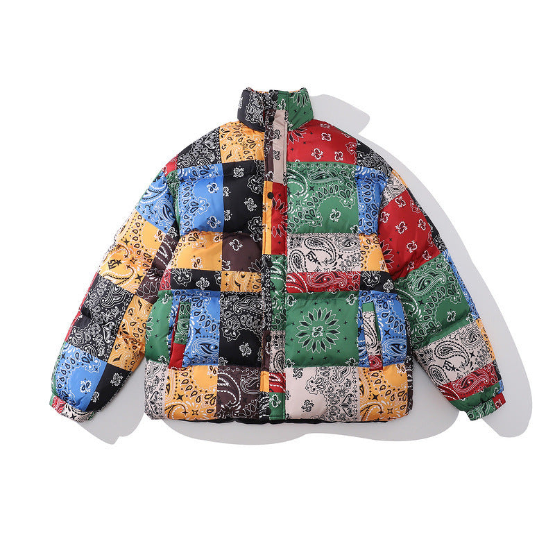 Color-blocking Thick Bread Clothes Loose Cotton-padded Jackets For Men And Women E - D&A