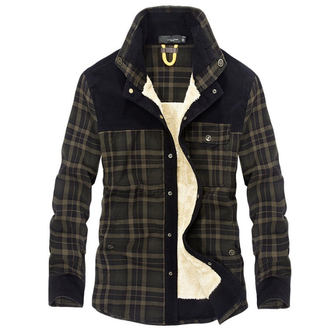 Winter Jacket Men Thicken Warm Fleece Jackets Coats Pure Cotton Plaid Jacket Military Clothes Deep Army - D&A