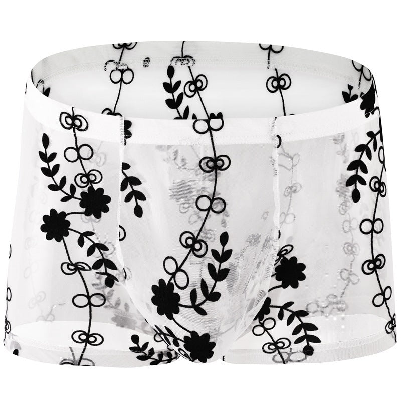 Lace Sexy Boxer Men's Sexy Transparent White - D&A