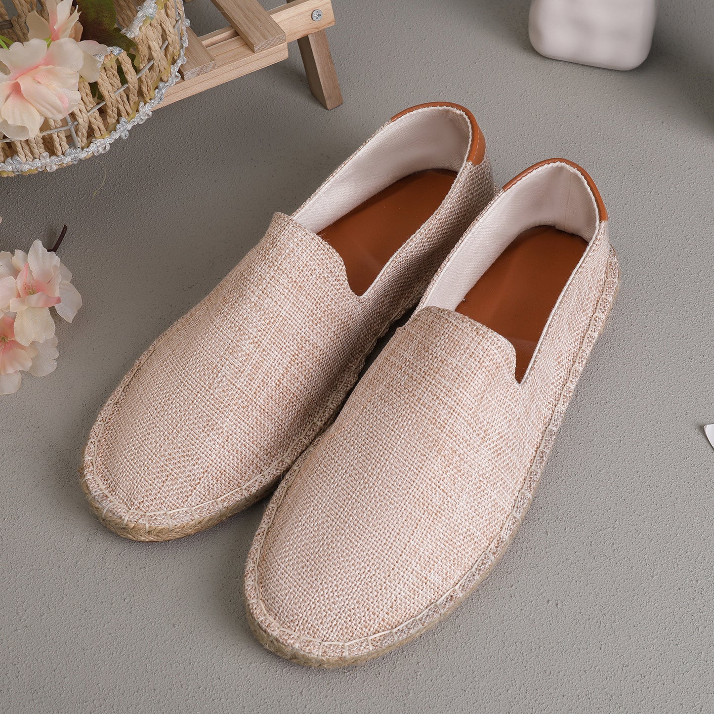 Sweat-absorbent Breathable Lazy Cloth Shoes Loafers Men T206 Light Brown - D&A