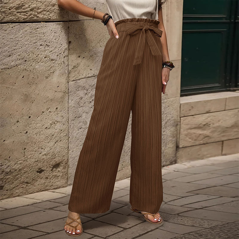 Tied Lotus Leaf Elastic Trousers Brown - D&A