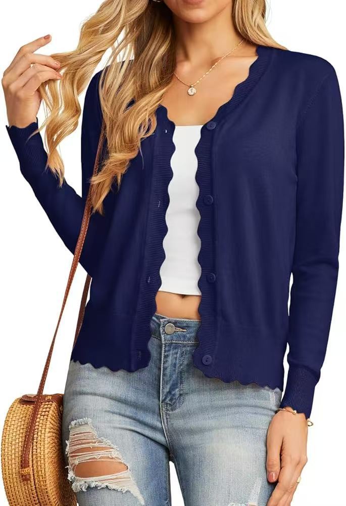 Fashion Short Knitted Cardigan Coat Dark Blue - D&A