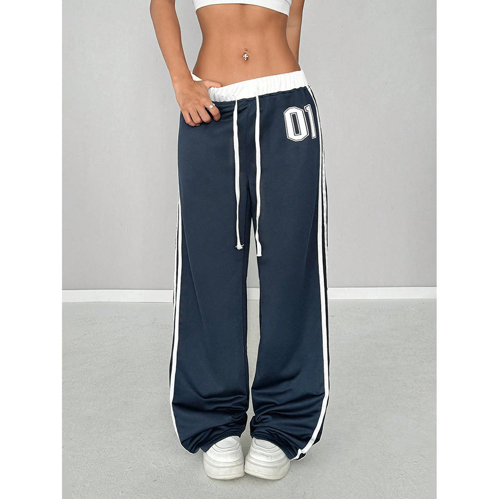 Loose Trendy Digital Printing Design Sense All-matching Long Pants Navy Blue Number 01 - D&A