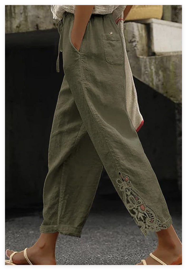 Women's Casual Pants Baggy Straight Trousers Green - D&A