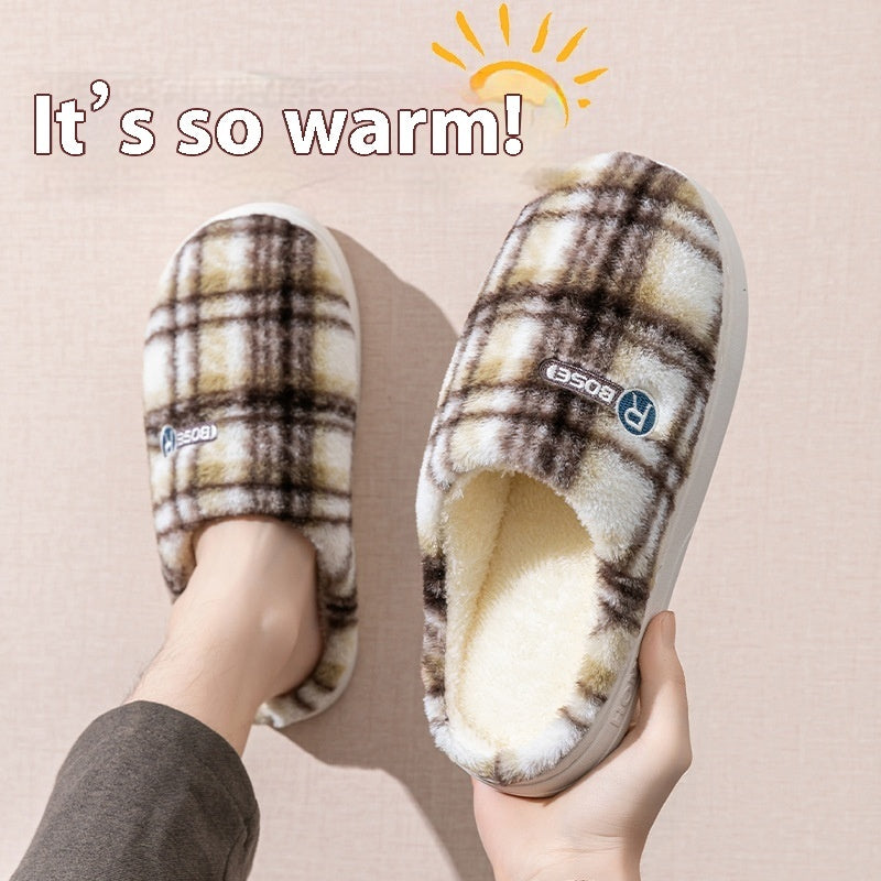 Women's Home Plush Warm Non-slip Plaid Cotton Shoes - D&A