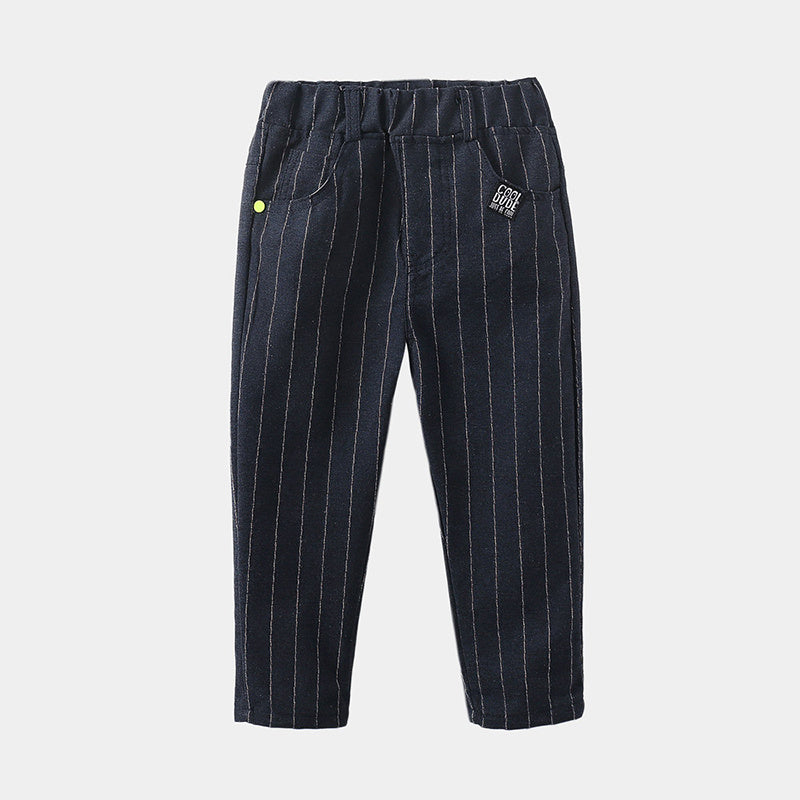 Striped Trousers Boys Kids Kids Elastic Waist Casual Pants Dark Blue - D&A