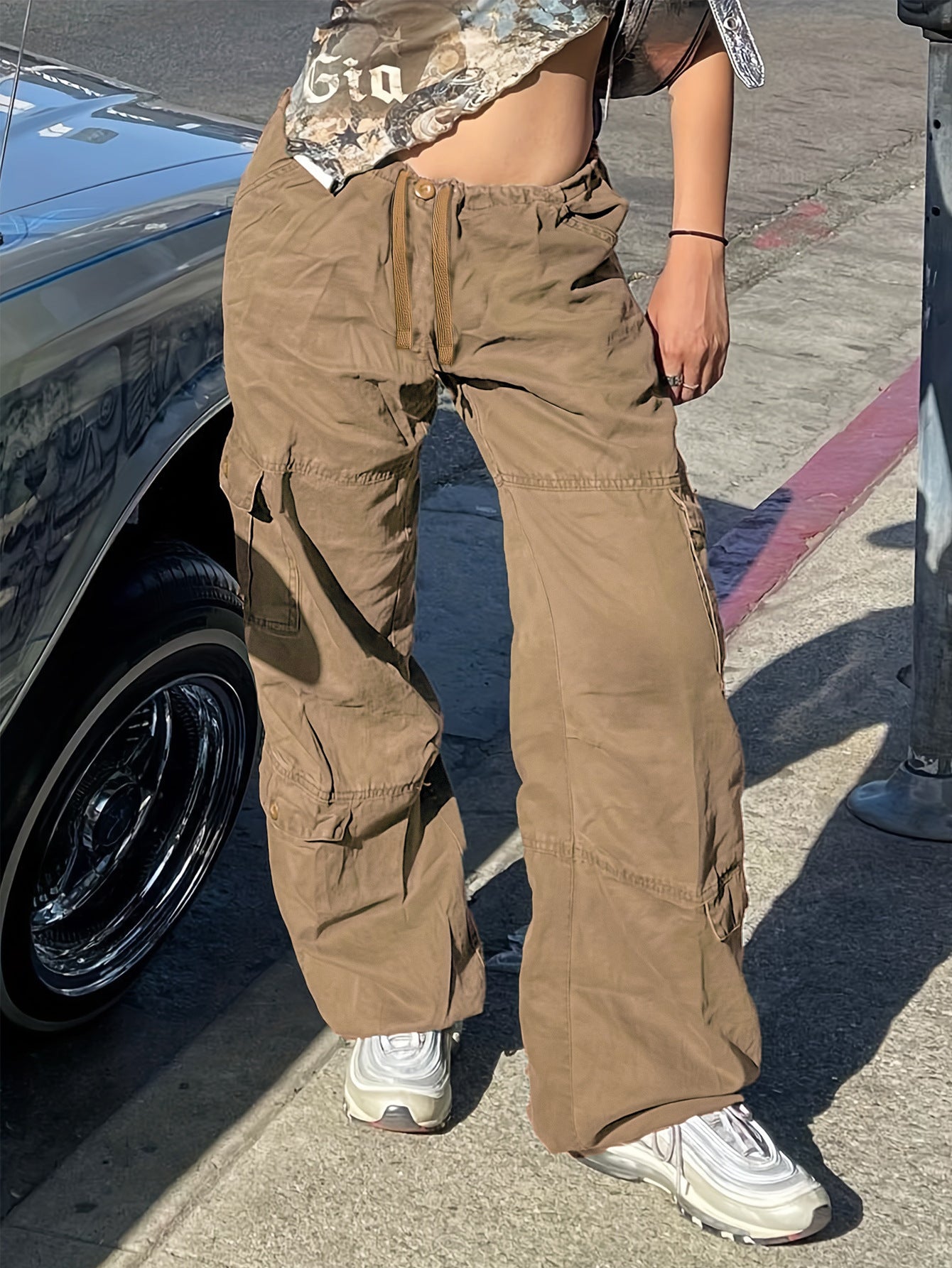 TL337 European And American Street Style Overalls Loose Jeans Khaki - D&A